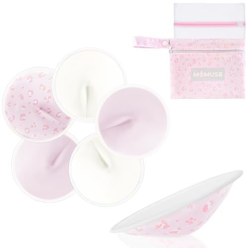 MOMUSE Organische Wiederverwendbare Stilleinlagen 6er Pack, Ultra Weiches Gewebe & Schnell Absorbierende, Atmungsaktive, Waschbare Essentials Stilleinlagen, Unsichtbare Cup-förmig