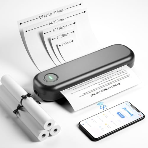 Bisofice L86 Mobiler Drucker Thermodrucker A4 300DPI Bluetooth Tragbarer Drucker für Unterwegs Unterstützt 2''/3''/4''/8'' Thermopapier, Kompatibel mit Android/iOS/Win/Mac