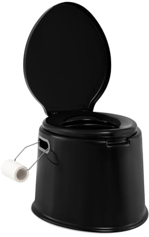 GYMAX 5L tragbare Toilette, Campingtoilette mit abnehmbarem Inneneimer & Papierhalter, Toilettenstuhl mit Deckel, bis 200 kg belastbar, Ideal für Camping, Wandern & Wohnmobil