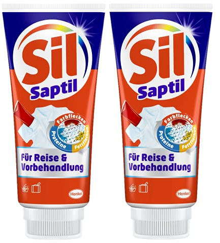 Sil Saptil für Reise & Vorbehandlung, Universalfleckenentferner, 2 x 200 ml, für die Vorbehandlung mit Turbowirkung bei hartnäckigen Verschmutzungen aller Textilarten in praktischer Reisegröße