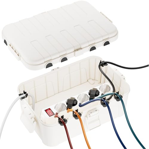 RESTMO große Kabelbox wasserdicht, Elektrokasten für Verlängerungskabel | IP54 wetterfest, 32x22x13cm, für Steckdosenleiste, Außensteckdose, Gartensteckdose, Verteilerdose & Kabel, Weiß