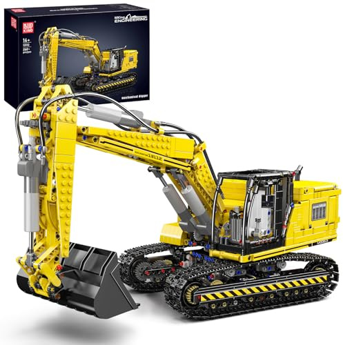 Mould King Technik Bagger, APP Ferngesteuert Motorisierter Raupenbagger Modell, High-Tech Motorisierter LKW-Modell Klemmbausteine Bauset für Jungen und Mädchen ab 14 Jahren