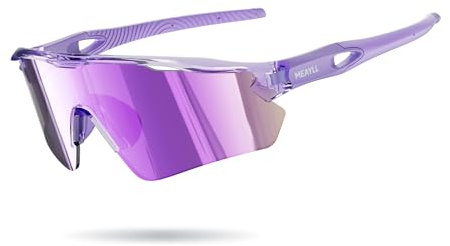 Meayll Fahrradbrille Herren Schnelle Brille Damen, UV400 Sonnenbrille Schutzbrille, TR90 Frame mit Verstellbaren Nasenflügel MTB Sportbrille Laufbrille Sunglasses für Fahrrad Angeln Ebike, Lila