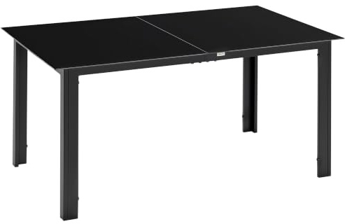 Outsunny Gartentisch Aluminium 150 x 90 cm Wetterfest Balkontisch mit Glas-Tischplatte, Buffettisch Campingtisch für 6 Personen Terrassentisch Outdoor Esstisch für Garten, Terrasse Balkon Schwarz