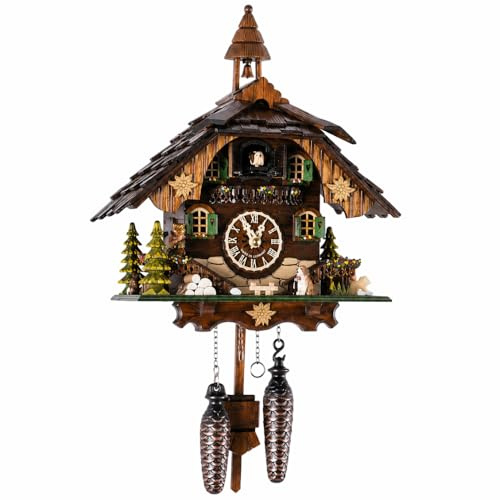 Cuckoo Palace Kuckucksuhr Bernhardiner Chalet, Quarzwerk mit Musik, Holz, braun, Höhe 32 cm, batteriebetrieben, traditionelle Wanddekoration