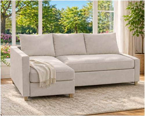HomeTown Market Langlebig Friheten Sofa bezug, kompatibel mit IKEA Friheten-Schlafsofa, Eckbezug. Nur Sofabezug. Kein Sofa (Polyester Beige Right Longer)