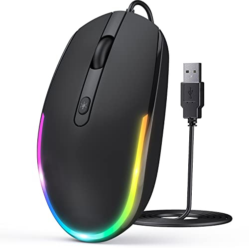 seenda Maus mit Kabel, PC Computermaus mit Kabel, 1600 DPI USB Maus Kabelgebunden für Laptop/PC/Computer/Mac (Schwarz)