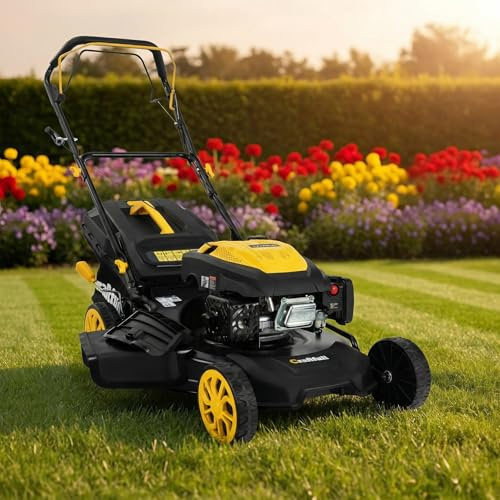 Craftfull Benzin Rasenmäher CR-196-30 | 4,4 KW 6 PS | 190 cm³ OHV Motor | Benzinrasenmäher - Mäher - Selbstfahrantrieb - 53 cm Schnittbreite in 7 Stufen (CR-196-30 4,4 KW 6 PS 190 cm³ Motor Gelb)