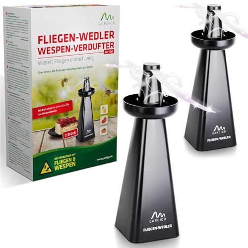 GARDIGO Wespenwedler 2er Set mit Abwehrschale gegen Wespen, Fliegen, Mücken | Fliegenabwehr, Wespenschutz und Mückenvertreiber mit einzigartiger Abwehrschale zur Wespen Abwehr