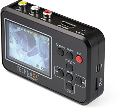 Technaxx Retro Video Digitalisierer TX-182 mit 6 cm-Display von Video8, Hi8, SVHS, VHS, VCD, DVD, VCR, DV - Videos direkt auf Speicherkarte, Digitalisieren Sie Ihre Alten Filme einfach & schnell