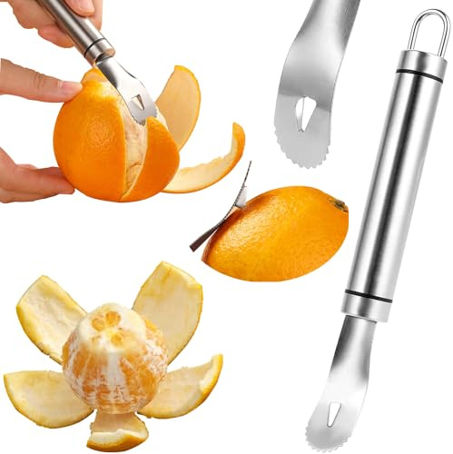 GZMAISULEE Orangenschäler aus Edelstahl, einfaches und schnelles Schälen, langer Griff, Zitrusschäler, Werkzeug, Dreiecksschaufel und gezackte Schaufel, kreative