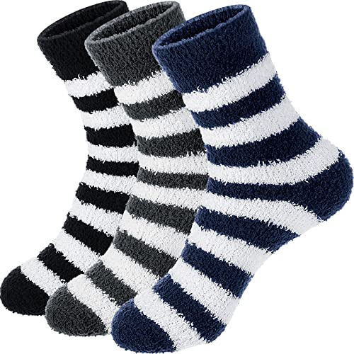 Geyoga 3 Paar flauschige Herrensocken, elastisch, Winter, flauschige Socken, thermisch, bequem, hoch, warm, Bettsocken, weiches Fleece, Schlafsocken, dicke gemütliche Socken, Geschenke für Männer,