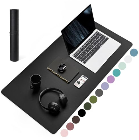 YSAGi Schreibtischunterlage, Mauspad mit Leder und Rutchfeste Wildleder, Multifunktionales Office Mousepad Laptop Schreibunterlage, Tisch-Schutz Unterlage für Büro/Home-Office (Schwarz, 80x40cm)