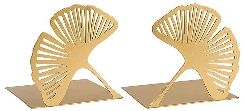 Moses. libri_x Buchstütze Gingko 2er Set, Dekoratives Buchständer-Set aus Metall in Gold, Goldene Buchstützen mit Cut-Out Look