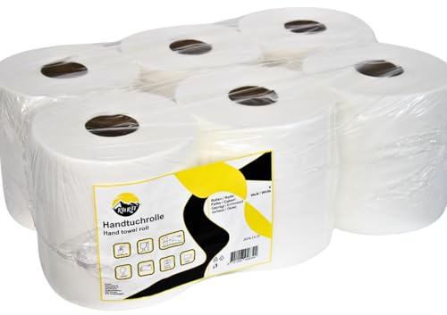 KURTT - 6 Handtuchrollen Papierhandtuchrollen Papierrollen MIDI Rollen 2-lagig Tissue Hochweiß 20cm breit 160m perforiert 450 Blatt á 20x36cm Innenabrollung
