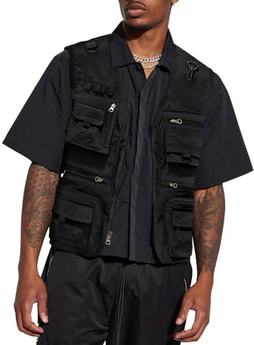 HAWILAND Safari Weste Herren mit Vielen Taschen Freizeit Ärmellose Weste Sommer Leichte Outdoor Anglerweste Schwarz XL