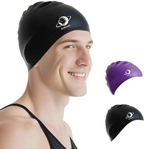 Xcdhemde® Unisex Silikon Badekappe- Schwarz, Badekappe Herren, Schwimmkappe, Badehaube Anti-Rutsch, Swimming Cap weich&bequem, Schwimmmütze für Erwachsene