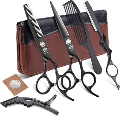 DRAGON RIOT Haarschere Friseurschere Set 6.0 Zoll - Schwarzes Geschenk | 440C-Edelstahl, Reißverschlussetui, Präzises Schneiden, Verstellbares Spannungssystem, Leichtgängig, Anfänger, Profi-Salon