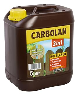 Carbolan 3in1 Holzlasur Ebenholz 5L – Profi Holzschutzlasur für Außen & Innen – Grundierung, Schutz & Imprägnierung – Direkt auf unbehandeltes Holz – Wetterfest, UV-Beständig & Wasserabweisend