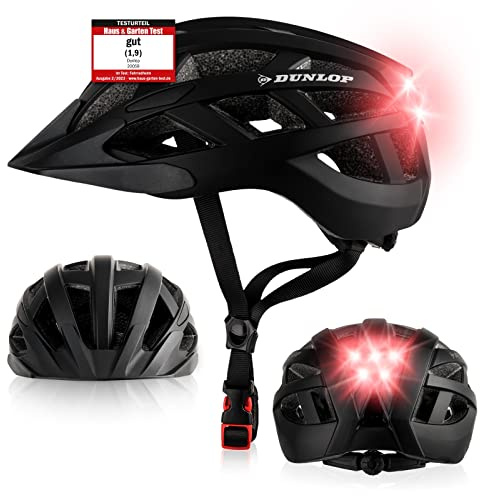Dunlop Sports Fahrradhelm mit Licht - Sofort gesehen Werden - Ultraleichter Spezial Damen Herren Kinder Fahrrad Helm mit Visier und Rücklicht für hohe Sicherheit - Urban (Schwarz, M (55-59 cm)