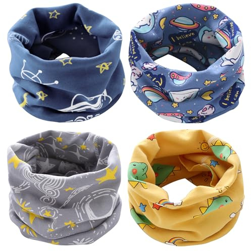 4 Stück Kinder Schals Baby Jungen Mädchen Schlauchschal Baumwolle Neck Warmer Loop Schals Halstuch Nackenwärmer Winddicht Halstücher Multifunktionstuch für Winter, Frühling, Herbst