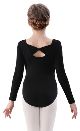 FONLAM Balletttrikot für Mädchen Tanztrikot Gymnastikanzug Baumwolle Turnanzug Kinder Ballettkleidung Langarm (9-10 Jahre, Schwarz)