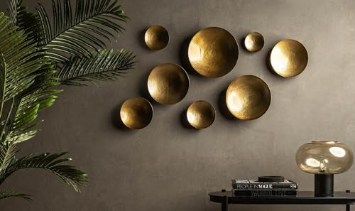 VIDI Metall Wanddeko Set | 8-teilige Wandschalen für Wohnzimmer | Ornamente in Gold | Deko für die Wand