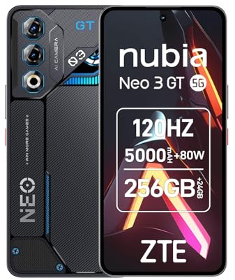 nubia ZTE Neo 3 GT 5G Gaming Smartphone mit IA, 12GB+256GB, Seitenauslöser, LED-Lichter, 6,8 120Hz OLED Display, 5000mAh Akku, Android 15, grau