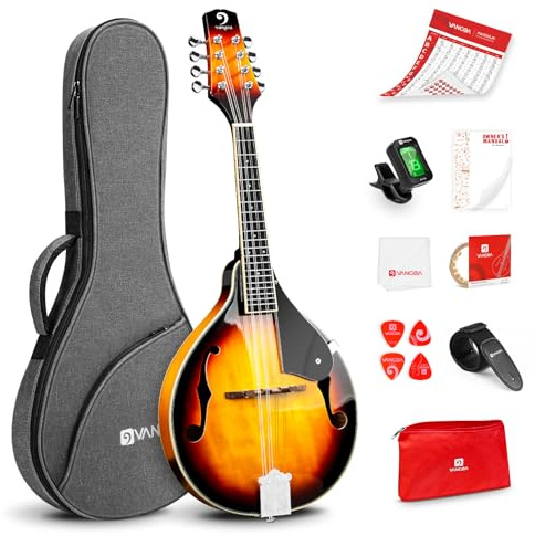 Vangoa Akustische Mandolinen Instrument 8 Saiten A-Stil Sunburst Mandoline Set für Anfänger Erwachsene Studenten Kinder mit Gigbag, Stimmgerät, Saiten, Plektren