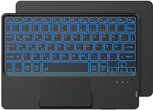 CACOE Tastatur mit Touchpad, Tastatur Kabellose mit 7 Farben Beleuchtete kompatibel mit iPad, Android Tablet, Windows, 10 Zoll Schwarz