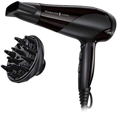 Remington Haartrockner Ionen [leicht, Diffusor & Stylingdüse] schwarz (2200W, Keramik-Ionen: schonendes Styling & gleichmäßige Wärmeverteilung, 3 Heiz- & 2 separate Gebläsestufen + Abkühlstufe) D3198
