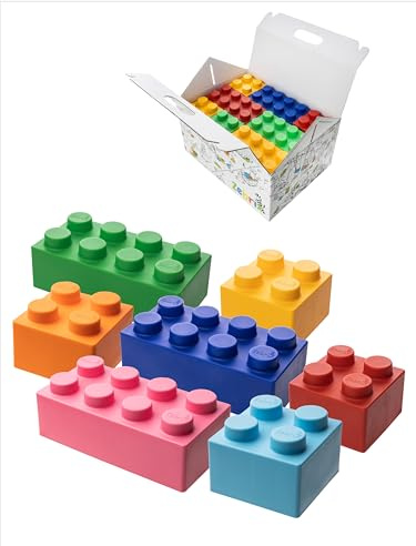 Zebrix XXL 50 Klemmbausteine 7 Farben I Große Bausteine in Pink, Hellblau, Orange, Rot, Grün, Blau und Gelb - (50 Steine) I Für Babys & Kinder I Made in Germany 6 Monate - 99 Jahre