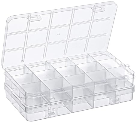 MumdoYAL 2 Stück Sortierboxen Für Kleinteile，sortierkasten，aufbewahrung bastelmaterial，mit 15 Fächern und Deckel zur Aufbewahrung von Ohrringen,Perlen,Schrauben