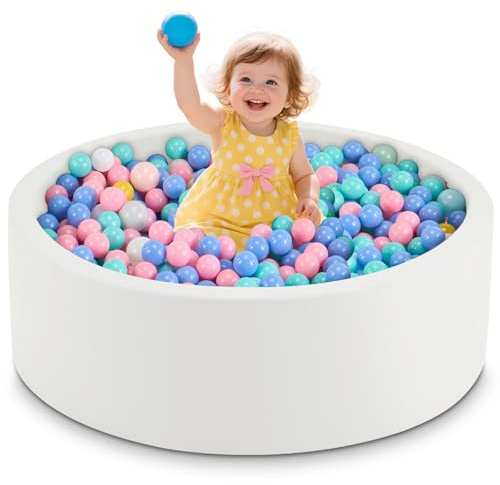 Aunekiv Bällebad für Baby ab 1 Jahr, Rundes Weiches Schaumstoff-Bällebad ohne Bälle, 90x30 cm Bällepool Spielzeug für Kleinkinder, Weiß