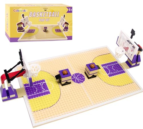 Cabeeskii Basketball-Spielset Bausteine Basketballplatz mit 2 Basketballständern, Grundplatten und Ball - Kompatibel mit großen Marken, Bausteine für Basketballspiel (Basketball)