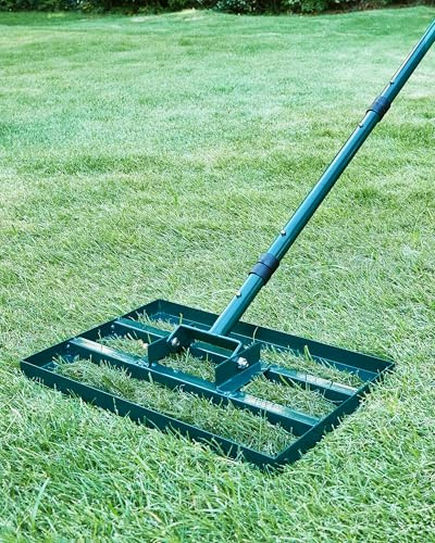 Signstek Rasen Nivellierungsrechen, 43 x 25 cm Lawn Leveling Rake, Rasen Sanden Harke Edelstahlgriff, Garden Rechen Vertikutierer für Golfplatz, Garten