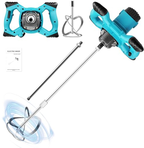 Mörtelrührer, Rührwerk 2100W Mörtelrührer Farbrührer, Betonmischer with 6 Speed Drehzahlelektronik, 0-1500 /min, Aluminium Getriebe, M14 Rühreraufnahme, Rührer ø 120 mm für Pulverförmige Bauwerkstoffe