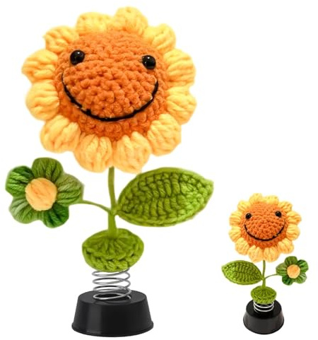 HECHKJ Wackelblume, 17 × 11 × 5 cm Kreatives Armaturenbrett Auto Deko Zubehör, Sonnenblume Wackelfigur Blume, Handgefertigt Auto Wackelfigur, Geeignet für Autos, Büros und Wohnungen