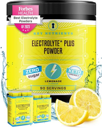 Key Nutrients Elektrolyte Pulver - Zitronenlimonade - Elektrolyt Ohne Zucker - Keto Elektrolyte Glutenfreies Ohne Zucker - Zusatz: Magnesium, Kalium - Electrolyte Powder (90 Portionen - x 3.8 g)