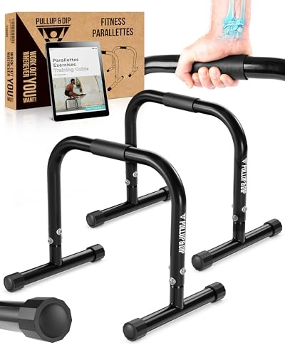 PULLUP & DIP Fitness Parallettes, Medium Minibarren aus Stahl, Handstand Barren mit extra breitem Griff für Calisthenics, Gymnastik und Turnen, In- und Outdoor