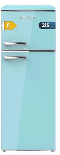 Cecotec Retro-Kühlschrank mit 2 Türen, 215 L Bolero CoolMarket 2D Origin 215 Blue E. Höhe 148,2 cm und Breite 55,2 cm, LED, Chromgriff, Glasregale, Temperaturregelung, Blau