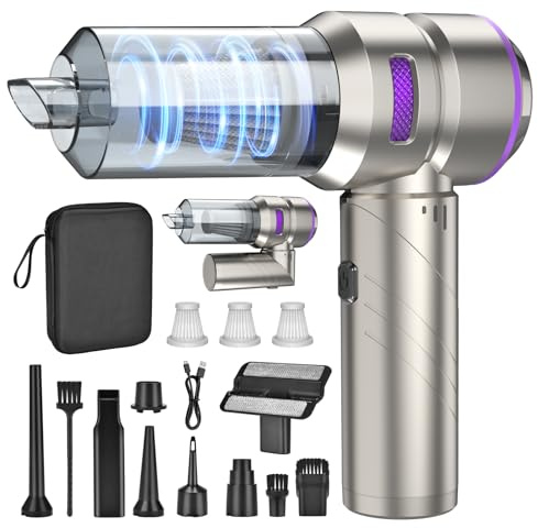 Fwiull Handstaubsauger Kabellos, Autostaubsauger, 18000Pa Stark & 4 in 1 Akku Staubsauger, 200000 U/min Bürstenloser Motor Mini Staubsauger, 3 Stufen Saugstärke (Silber)