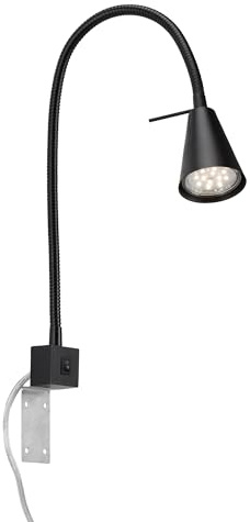 BRILONER - LED Leselampe mit Schalter am Gehäuse, schwenkbar, GU10 4,7W, 400lm, warmweißes Licht, Wandleuchte Innen, Wandlampe, Bettlampe, Lampe Bett, Leselicht, Nachttischlampe, 40,3 cm, Schwarz