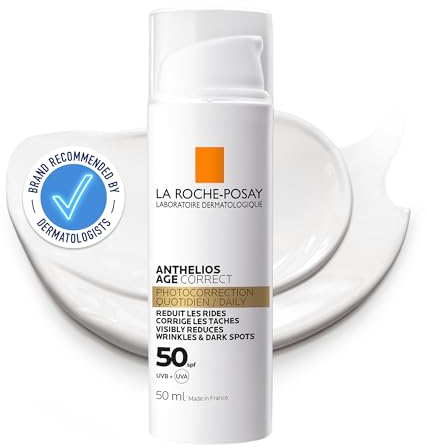 La Roche Posay Anthelios Age Correct, Feuchtigkeitsspendende Anti-Age Tagescreme mit LSF50 für reife, empfindliche Haut, Beugt lichtbedingter Hautalterung vor, Mit Niacinamid und Phe-Resorcinol, 50 ml