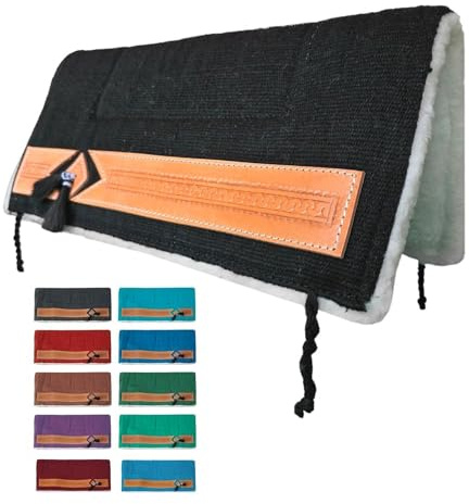 NETPROSHOP Pferd Sattelunterlage Western Pad mit Weichem Webfell und Lederverzierung Full, Farbe:Schwarz