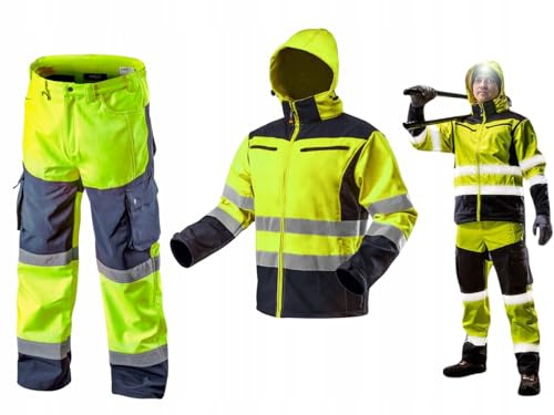 NEO TOOLS Softshell Warnjacke mit Reflektionsstreifen orange Neon gelb Arbeitsjacke Warnschutz Sicherheitshose