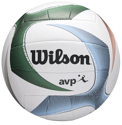 Wilson AVP PX Volleyball, Druckverschlussblase, Nachhaltige TPU-Hülle, Geeignet für Indoor und Outdoor, Farbe: Weiß/Blau/Grün, Offizielle Größe