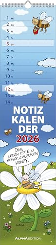 Alpha Edition - Notizkalender HUMOR 2026 – Streifenplaner 15x64 cm – Wandkalender mit lustigen Sprüchen & Cartoons – für Notizen – Humorvoller Küchen- & Wandplaner