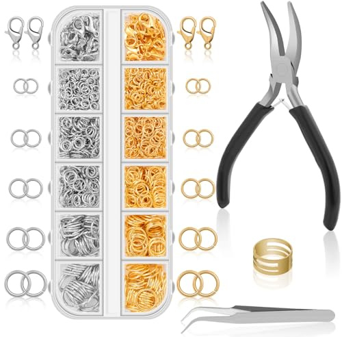 Anezus Biegeringe für Schmuckherstellung und Halsketten mit Biegeringzange und offenem Biegering (1200 Stück Silber und Gold)