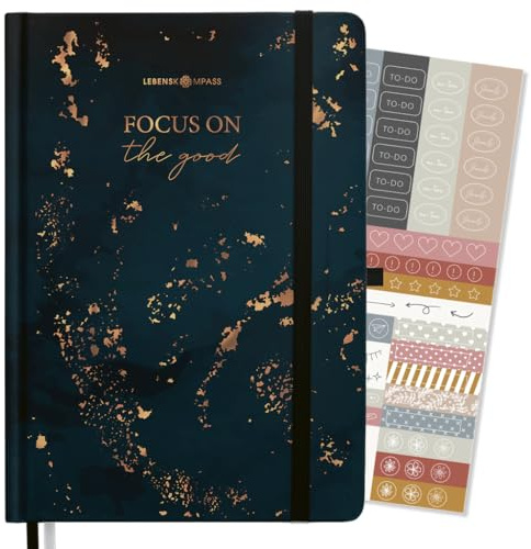 LEBENSKOMPASS Bullet Journal Notizbuch Tagebuch A5 PRO ”LICHTJAHRE” - Notizbuch A5 gepunkted 5 mm, extra-dickes Papier 120 g/m² FSC® - Journal Buch & Dotted Notebook